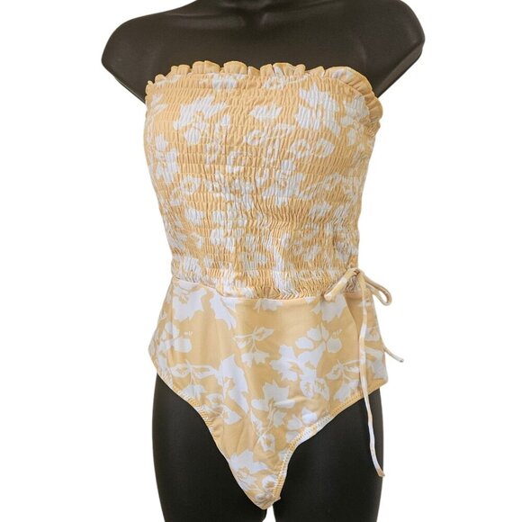 No Brand - Large Women's Yellow and White Floral Swimsuit, Strapless - Picture 1 of 5